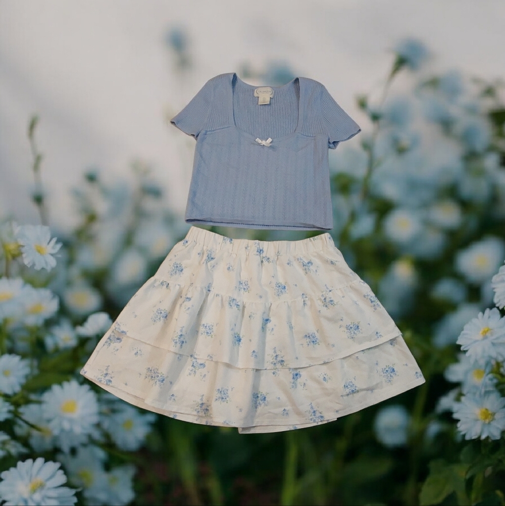 The Prairie Baby Blue Shabby Chic Floral Juniors Matching Set Size L